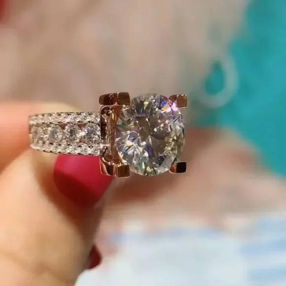 💍Crystal Pure Zircon Rose Gold Luxury Chunky Ring for Women, UNVN12256